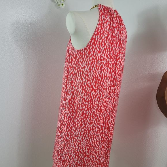 MICHAEL KORS CORAL & WHITE CHAIN NECK SLEEVELESS  STRETCH DRESS SZ: M - Picture 11 of 16